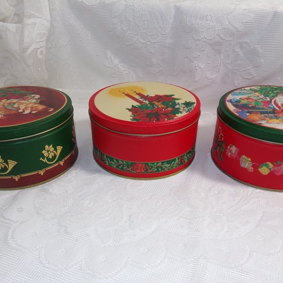 Vintage lot of 3 Christmas Tin can 3 X 5.5" Fill them up with any gift - Picture 7 of 11